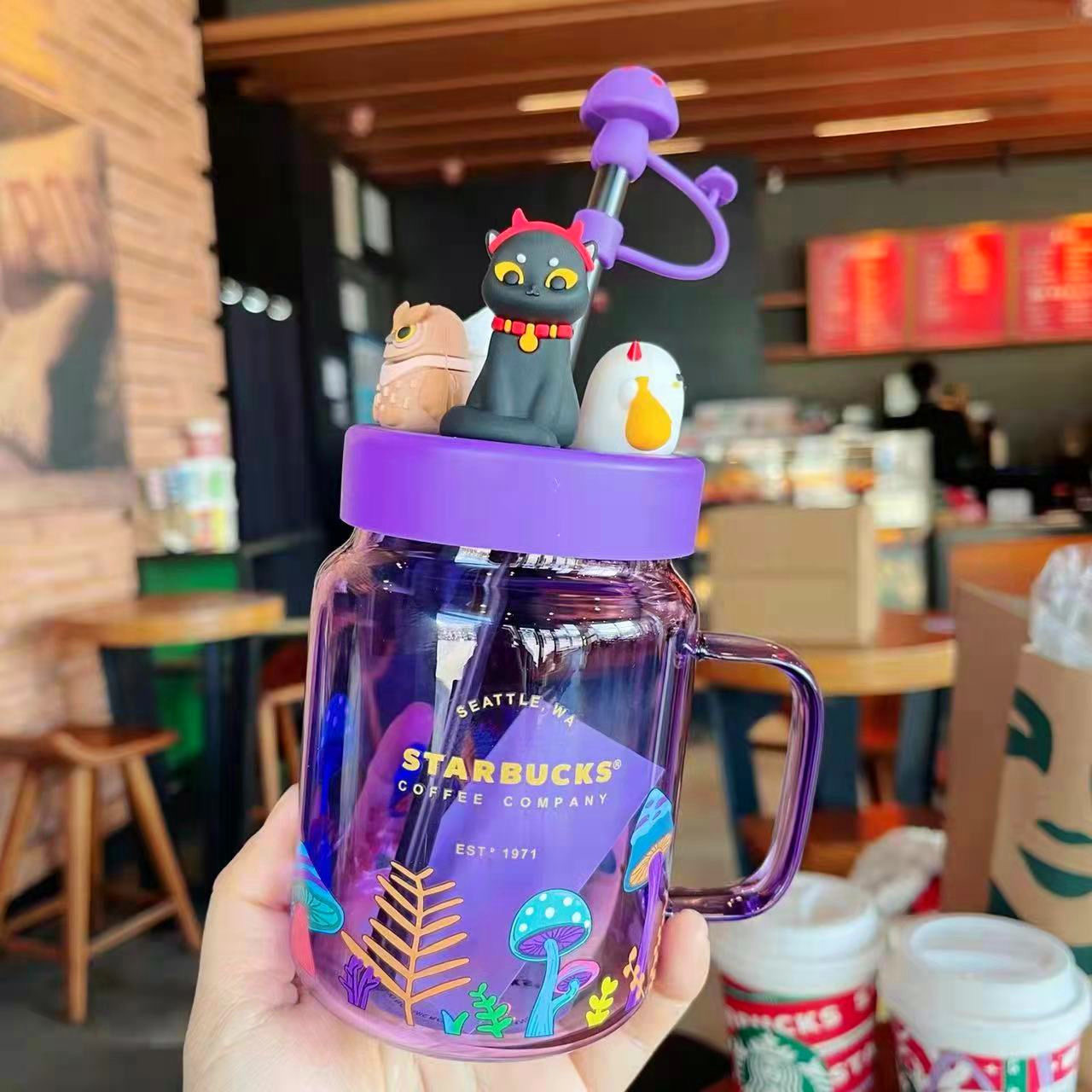 

The latest 17.8oz Starbucks glass mug, Halloween purple Starbucks coffee cup, supports customized logo, Write color after purchase