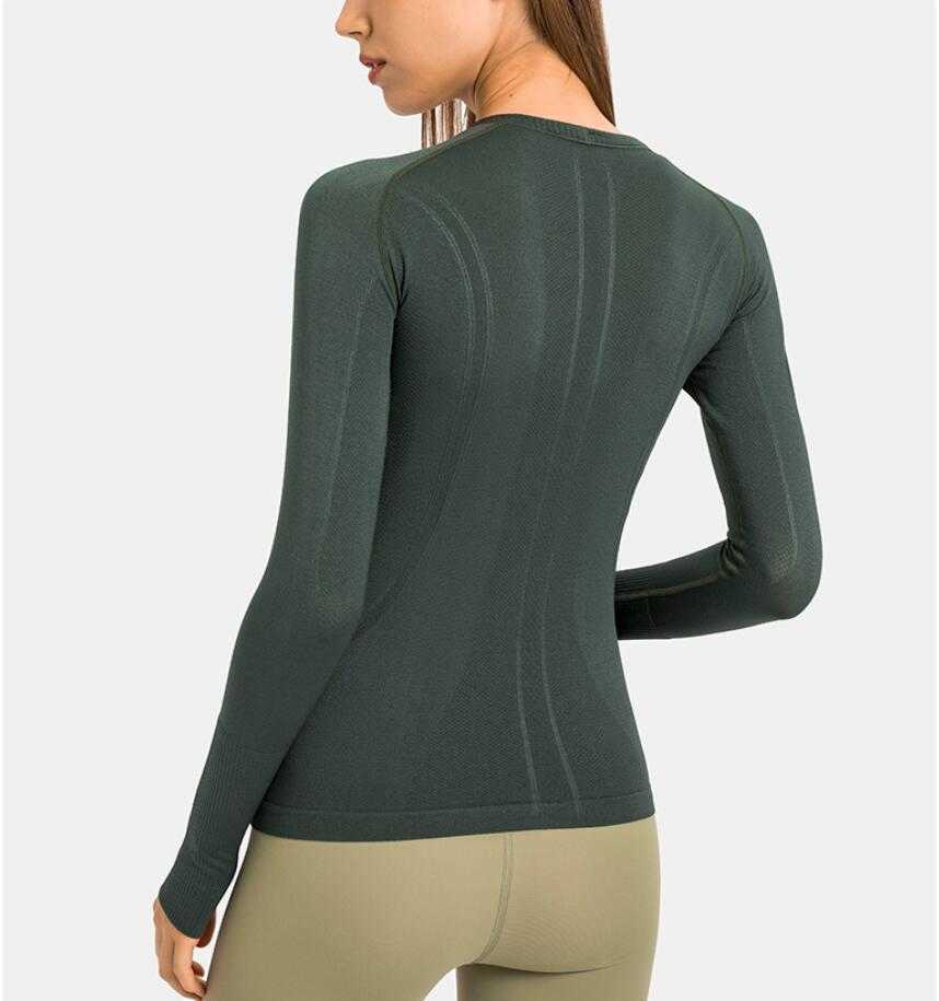 

L-201 Spring Autumn Women's T-shirt Skin-friendly Yoga Tops Long-sleeved Quick-drying Breathable Slim Fit Thin Running Sports Fitness Thumb, Black
