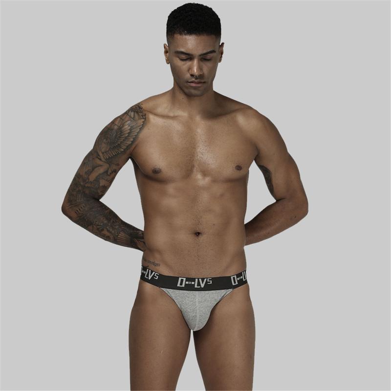 

Underpants Back Door Underwear Men's Four-Belt Thong Sexy Buttock Cotton Tights Men Briefs Slim FitUnderpants, Black