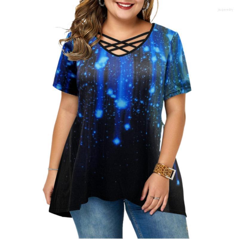 

Women's Plus Size T-Shirt Women Gradient Print Tunic Summer 2022 Casual Short Sleeve Irregular Hem Boho Oversized Tops Tunicas MujerWomen's, Blue