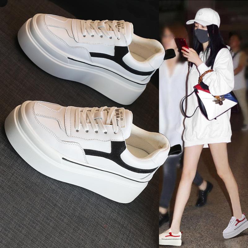 

Heel 7cm Women Slope with Water-proof Platform Shoes Women Hidden Heel Wedge Platform Chunky Shoes White Shoes, Black