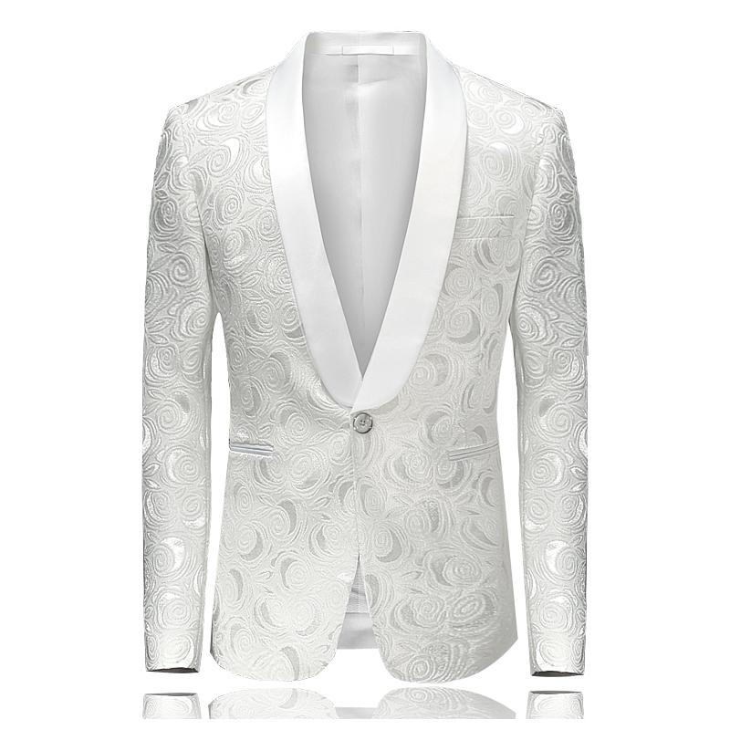 Costumes pour hommes Blazers Blanc Rose Jacquard Blazer Col Châle Costume De Mariage Veste Pour Hommes De Luxe Slim Fit Masculino Un Bouton Parti