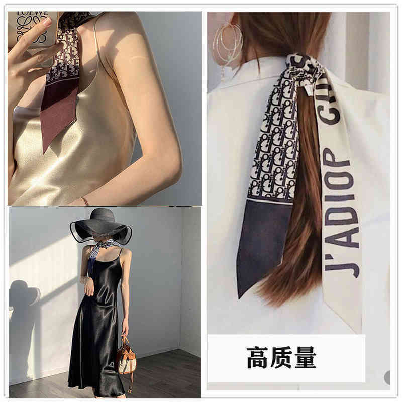 

Designer Silk Head Scarf Di Lattice Letter Long Strip Double Sided Small Scarf Simulation Silk Satin Decoration European And American Style Woman Mens