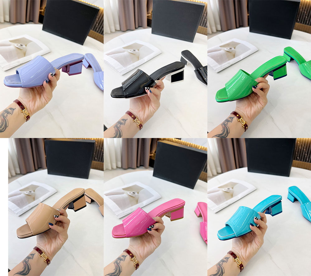 

Women Mules Slipper Calfskin Light Pink Slide Indoor Sandal Coarser Heels Slippers Designer Summer Luxury Fashion girl Beach Shoes