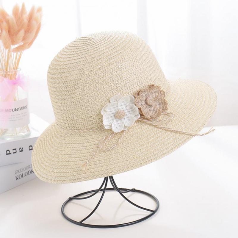 

Wide Brim Hats Sun Hat Flower Foldable Headwear Sweat-absorbent Windproof Rope Straw For OutdoorWide, Khaki