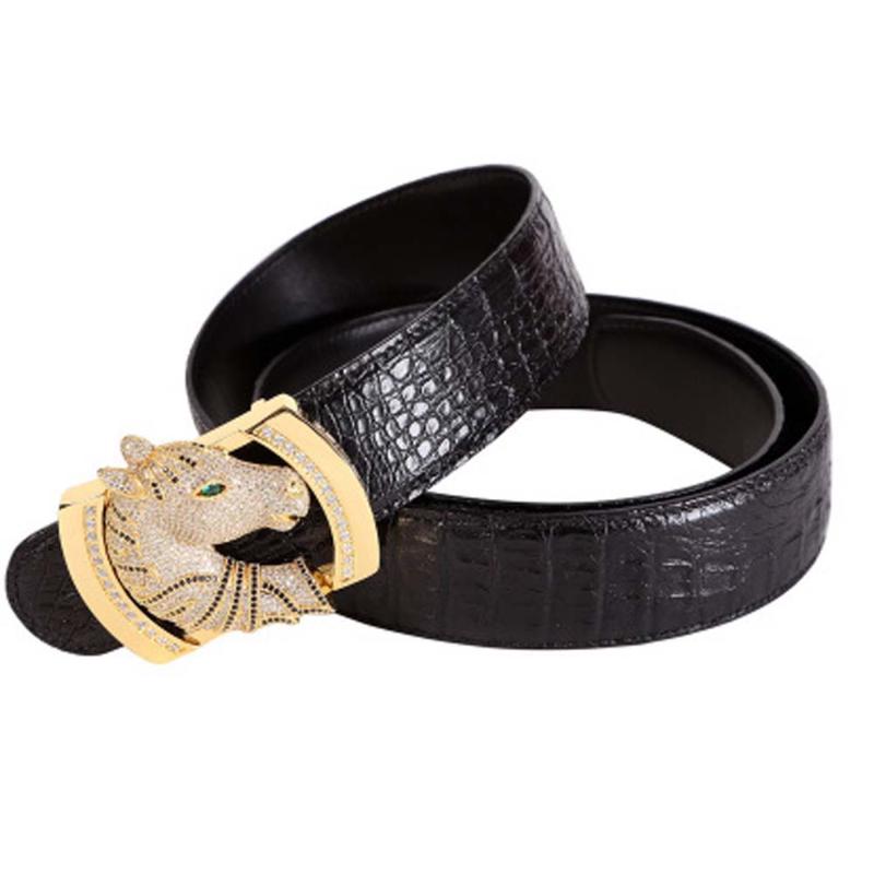 

Belts Linshe Arrival Crocodile Leather Men Belt Male True Personality, Black