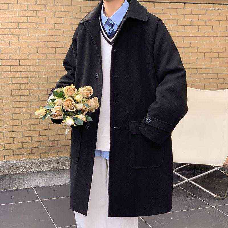 

Men's Wool & Blends Winter Casual Woolen Coat Long-sleeved Mid-length Oversize Windbreaker Korean Warm Lapel Jacket Retro Trendy Male Clothi T220810, Black