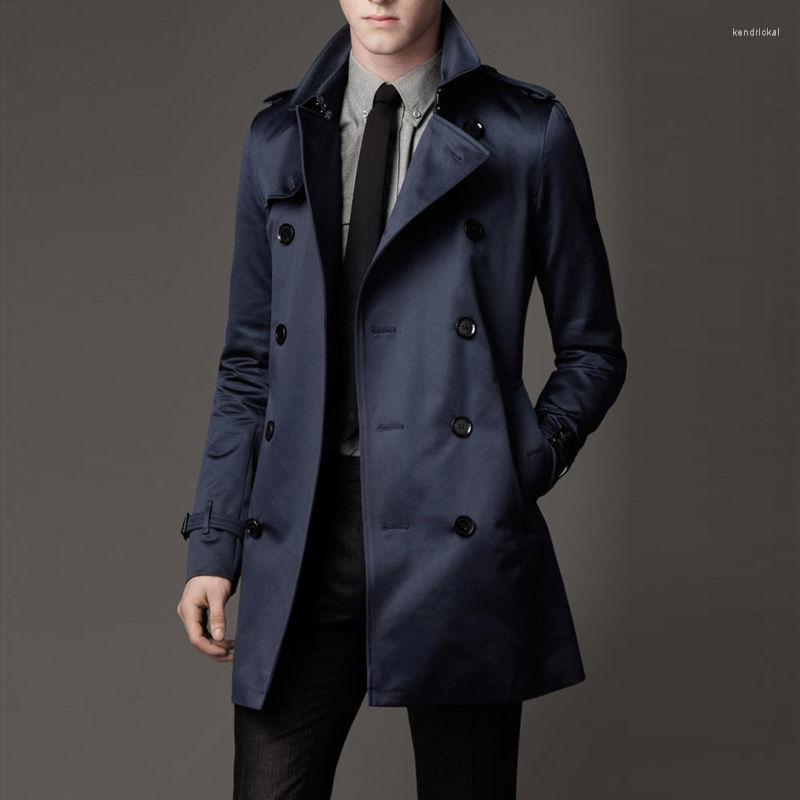 

Men's Trench Coats 2022 Lapel Coat Double Breasted Slim Fit Jacket Medium And Long Spring Autumn Thin British Style Business Kend22, Navy blue 001