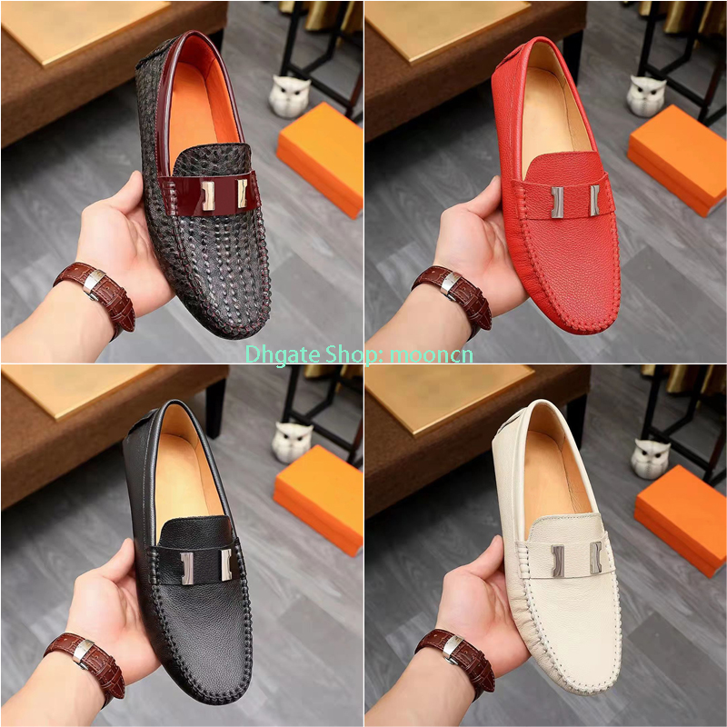 

France Luxurys Designers Casual Shoes Loafers Hmetal Fashion Youth Business All match Non-slip Shoe Leather Glitter Dress Wedding Shoes, Gold buckle white alligator