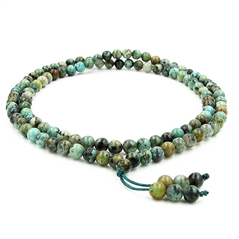

Chains 108 Green Flower Stone Beads Rosary Mala For Medita Long Necklace Women JewelryChains