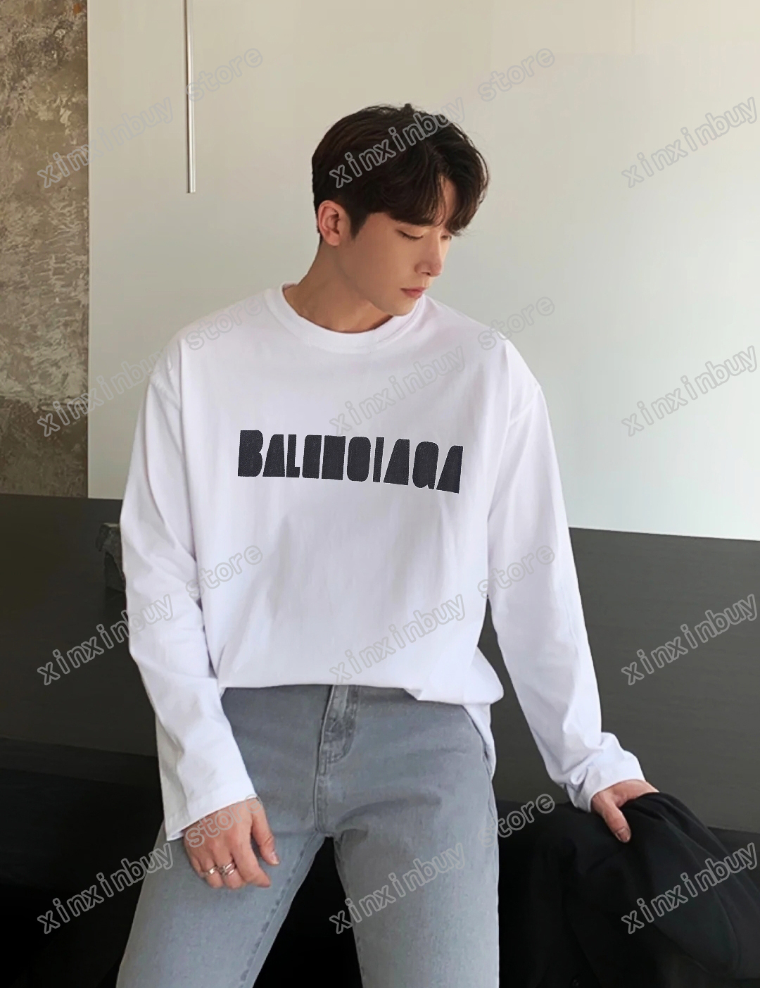 

xinxinbuy Men Designers t shirts tee DESTROYED Letter Paris Sporty Crew Neck long sleeve white black oversize S-XL