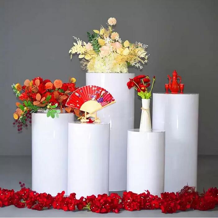 

5pcs Products Sashes Round Cylinder Pedestal Display Art Decor Plinths Pillars for DIY Wedding Decorations Holiday F0415, Gold