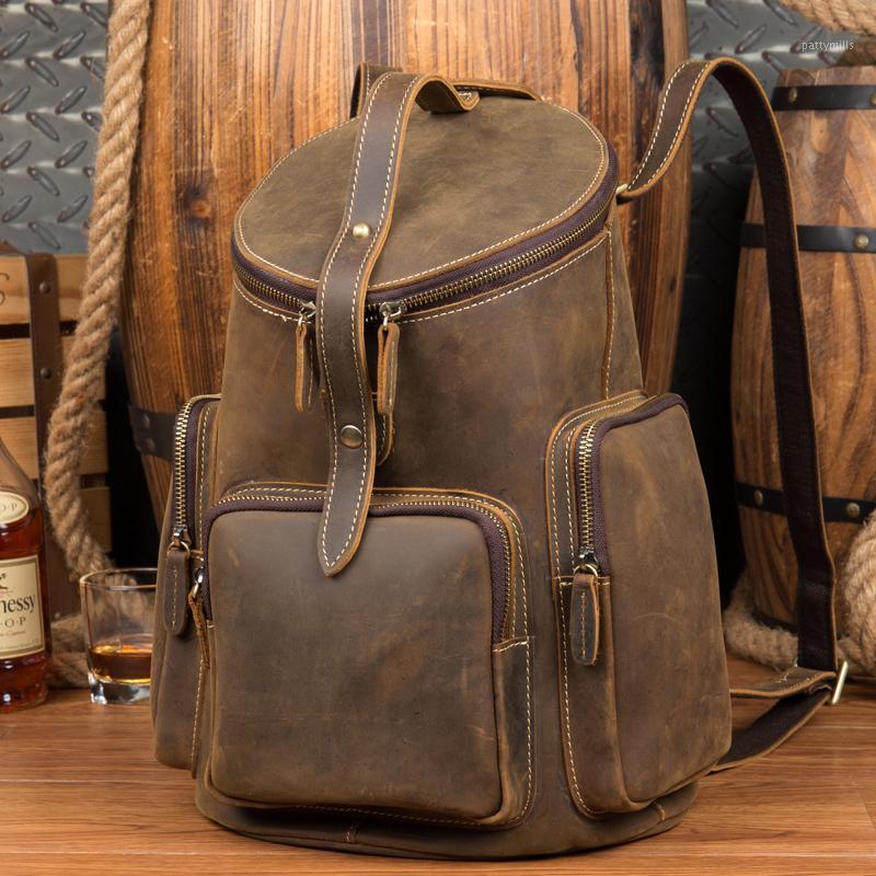 

Backpack Luufan Fashion Men Leather School Bag Neutral Portable Zipper Travel, Brown