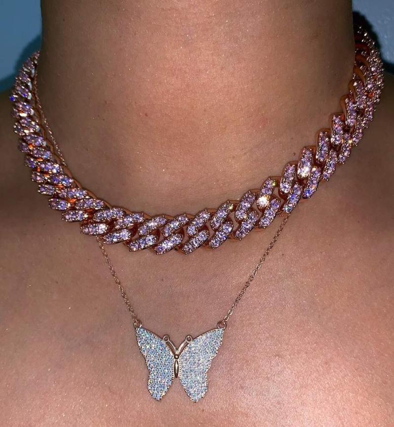 

Chokers Hip Hop Sparking Bling Cz Link Chain Rose Gold Color Miami Cuban Choker Necklaces Iced Out Stone Women Rock JewelryChokers