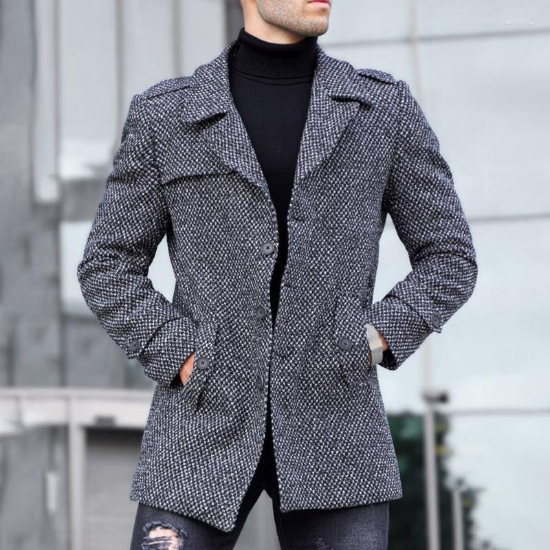 

Men's Wool & Blends Casual Plain Jacket Autumn Mid-length Fashion Lapel Jackets Male Long-sleeved Slim Coats 2022 Trendy Clothing Kend22, Beige