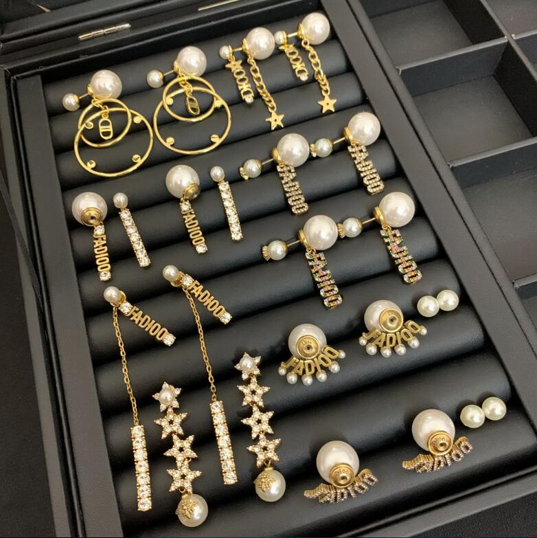 

Luxury tassel Pearl Ear studs Celebrity female D Letter Brass18K gold plated Star High-Quality women chain Earrings Z01