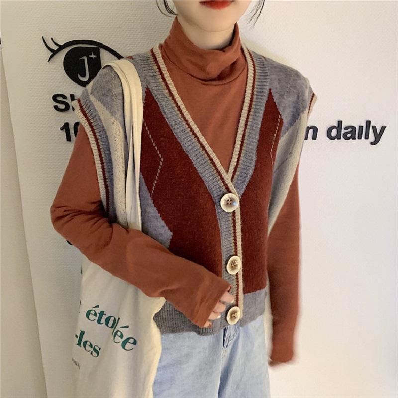 

Women's Knits & Tees Vest Waistcoats Women V-neck Knitted All-match Korean Style Harajuku Sleeveless Chic Fashion Womens Autumn Winter Coats, Gray
