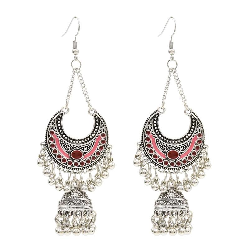 

Dangle & Chandelier Afghanistan Ethnic Drop Earrings For Women Vintage Silver Metal Moon Birdcage Bell Tassel Wedding Jewelry