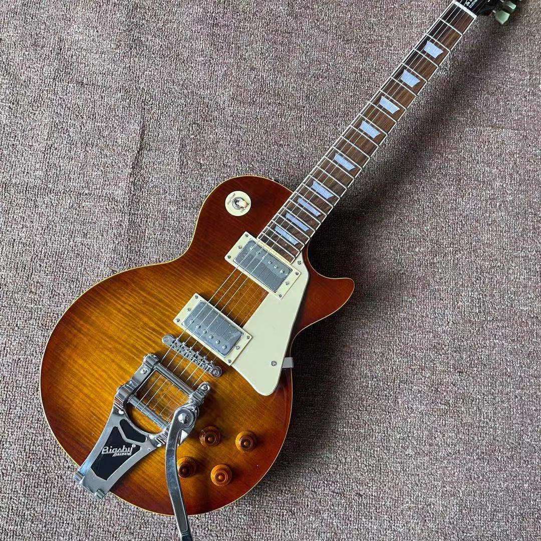 Custom shop tiger flame jazz electric guitar rosewood fingerboard gitaar mahogany body high quality 6 stings jazz guitarra
