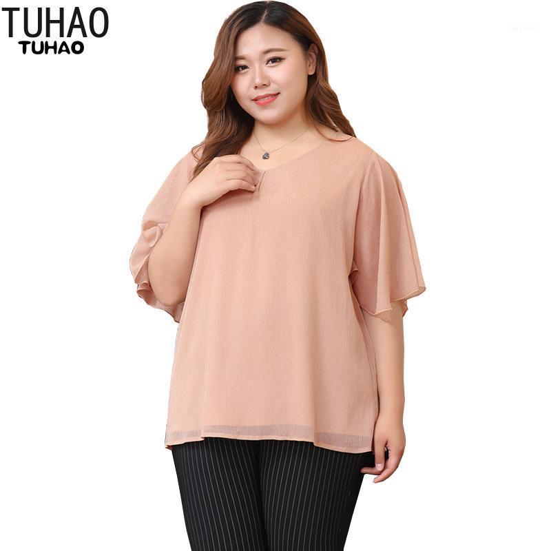 

Women's Blouses & Shirts TUHAO Summer Elegant Plus Size 10XL 8XL 6XL Female Oversizes Tops Casual Chiffon Outerwear MS80, Pink