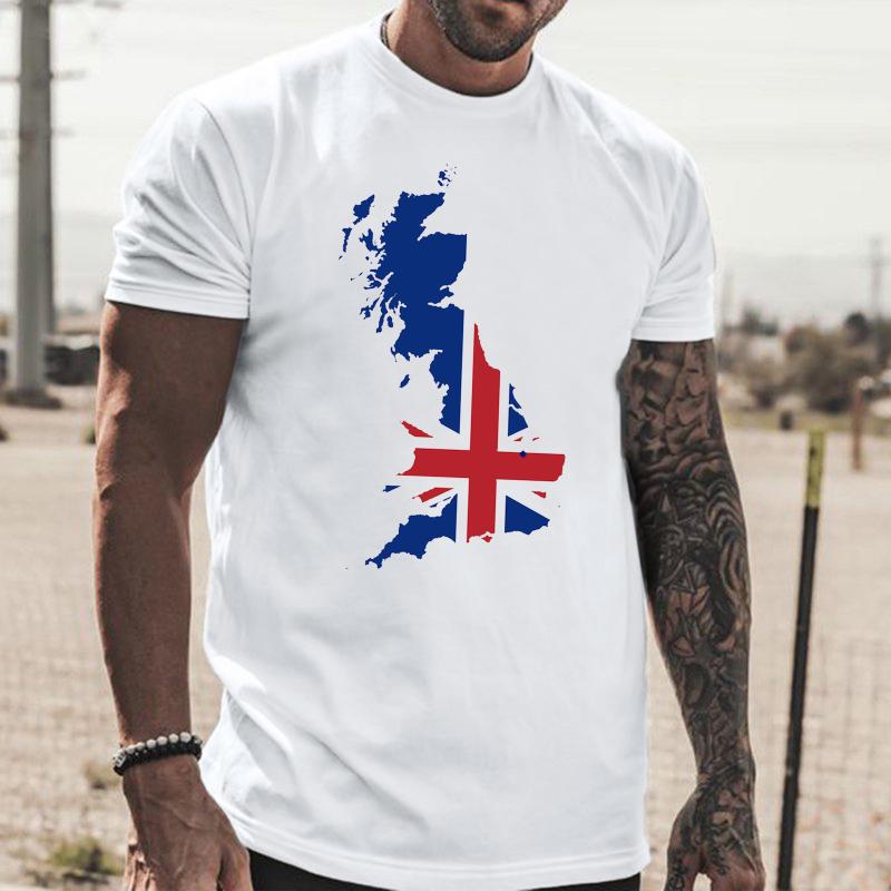 

Men's T-Shirts Male Casual England Flag Print T Shirt Blouse Round Neck Short Sleeve Tops Long Guard SetMen's, White