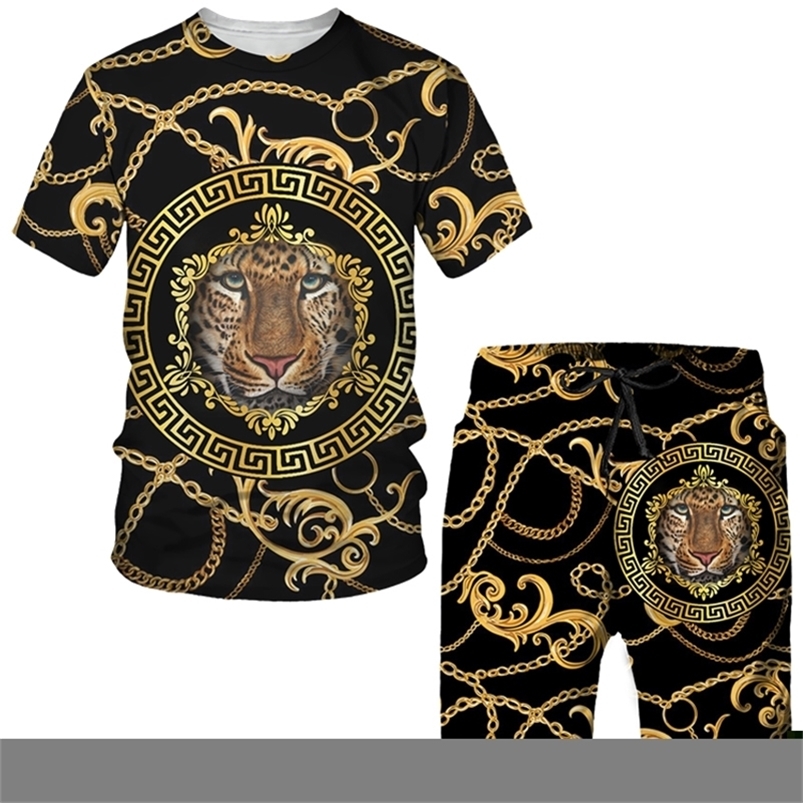 

Men's Tracksuits Summer Golden Lion 3D Printed Tees/Shorts/Suit Men's Casual Graphic T-Shirt Two Piece Set Hip Hop Fashion Short Sleeve Tracksuit 220826, Tees-3