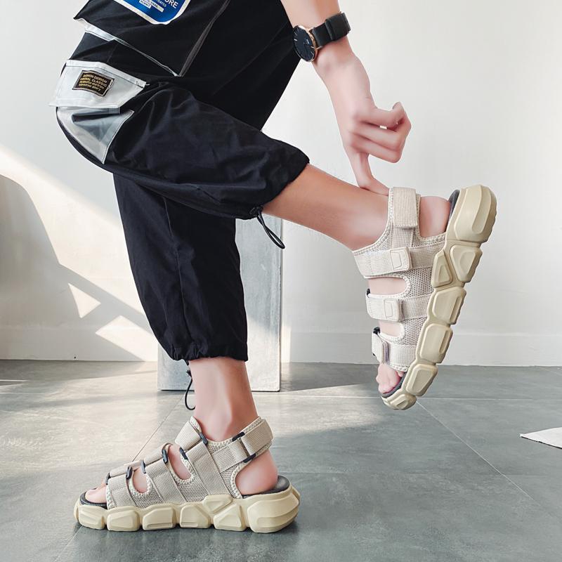 

Sandals Summer 2022 Platform Men Beach Shoes PU Soft Sneakers Man Comfortable Light Casual Slippers Black White, 1901 white gray