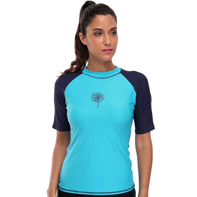 

Women' Swimwear Fashion Women' Short-Sleeve Split Stitching Beach Surfing Top Water Sports Quick-Drying Sunscreen Fitness Swimming Top, Black