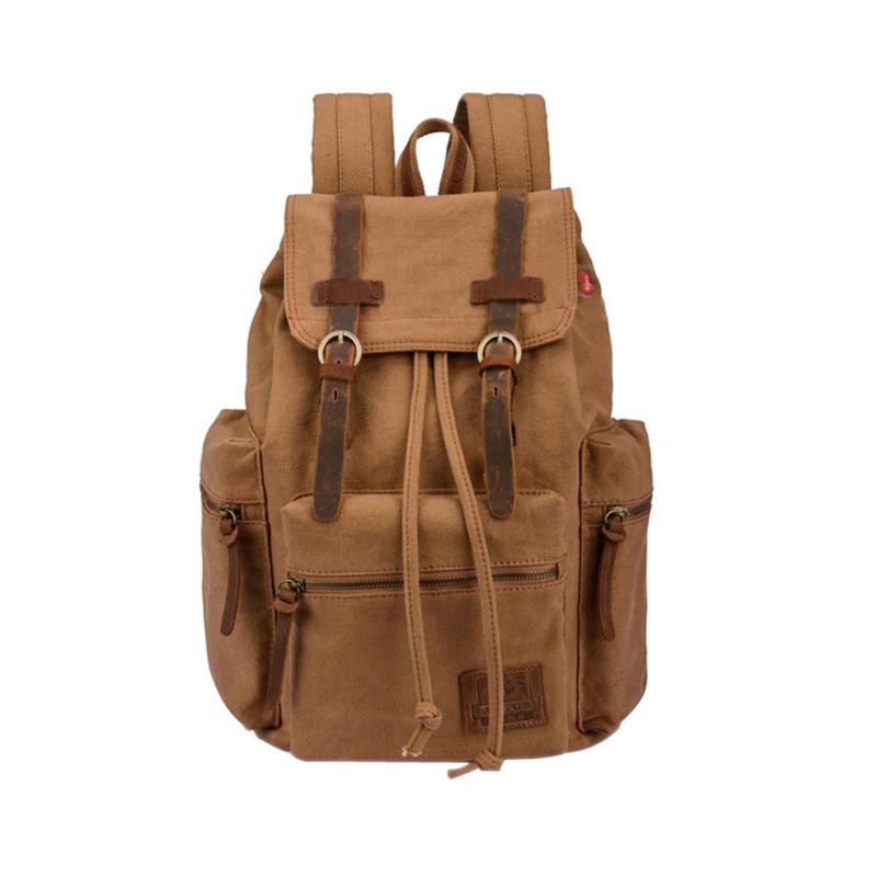 

Backpack Vintage Men Casual Canvas Leather Rucksack Satchel Hiking Bag School -OPK, Khaki