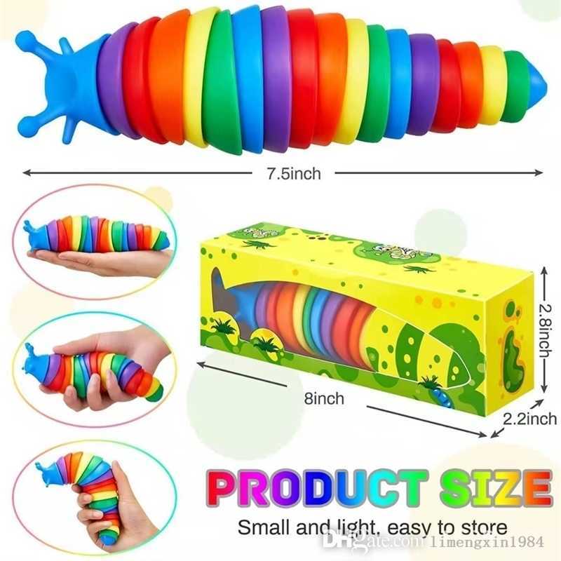 

2022 PopIt Fidget Slug Toys Articulated Flexible 3D Slugs 7.5 Inch Rainbow Bug Fidgets Sensory Toy For Autistic Children Adults Game