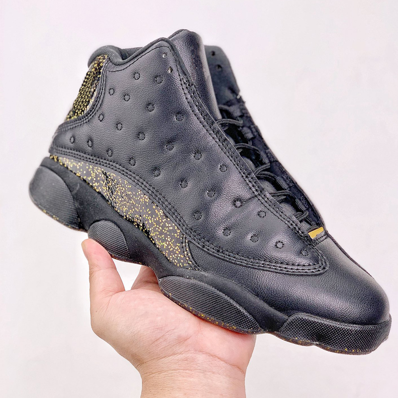 

13s Retro Basketball Shoes GS Black Gold Glitter Shining Women Sports Runner, ##