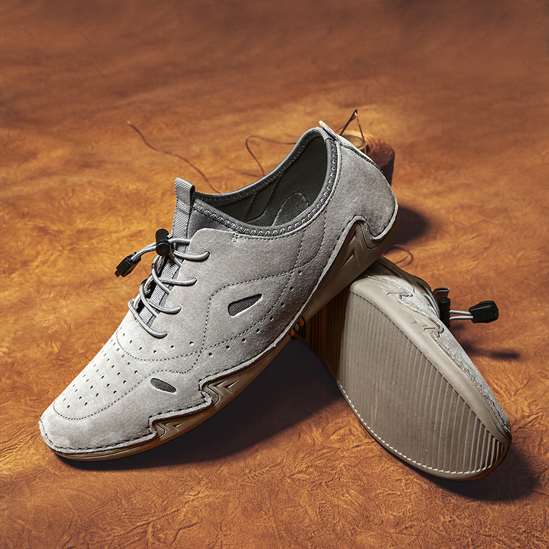 

Fashion Casual Sneakers Men Leather Shoes Men Loafers Suede Shoes Outdoor Training Shoe Walking Breathable Lace-up Solid Flats, Sand