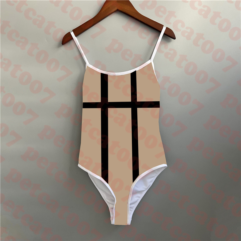 

Large Check Swimsuit For Women Brand One Piece Swimwear Bikini Padded Push Up Ladies Swimsuits