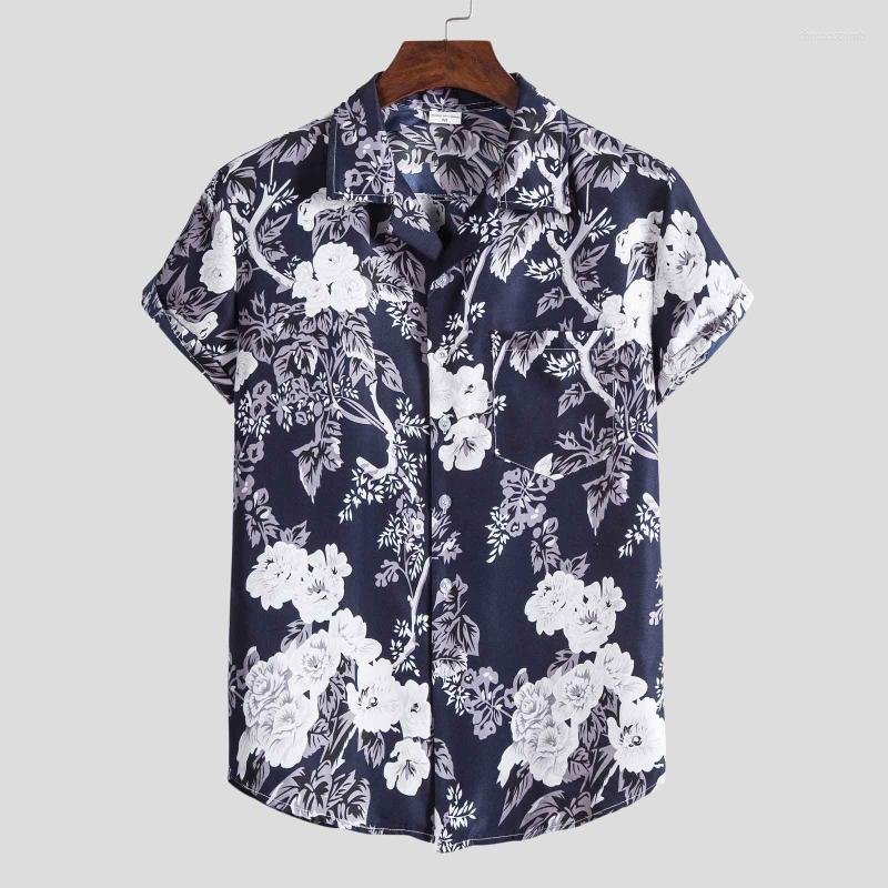 

Men's Casual Shirts Streetwear Shirt For Men Fashion Ethnic Mens Printing Blouse Tops Chemise Homme Men's, Blue