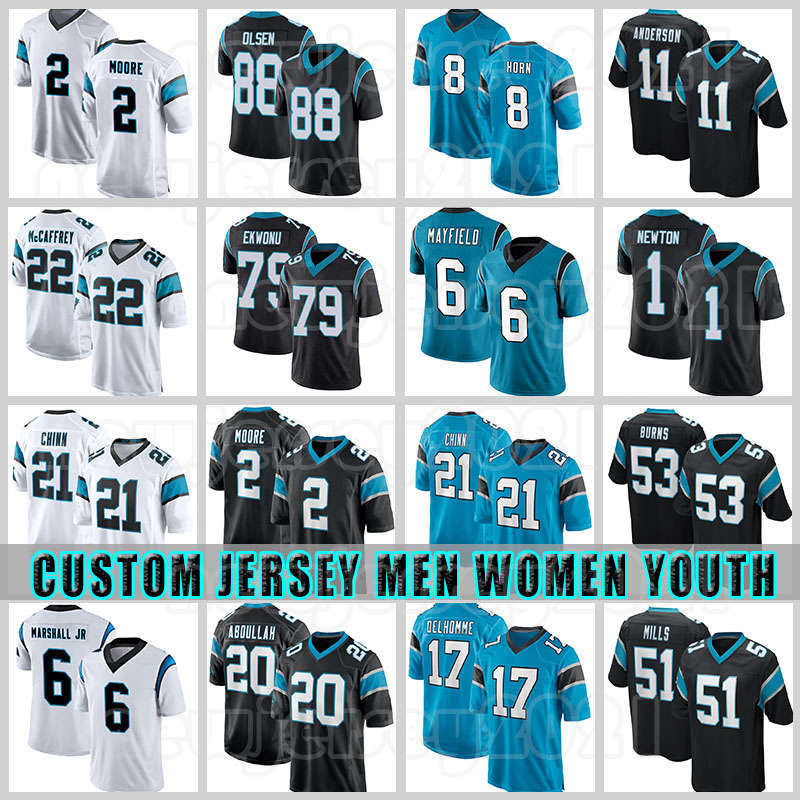 

22 Christian McCaffrey 6 Baker Mayfield Ikem Ekwonu Football Jerseys DJ Moore Jeremy Chinn Panther Cam Newton Carolinas Sam Darnold Jaycee Horn Shaq Thompson Corral, Custom men (heibao)