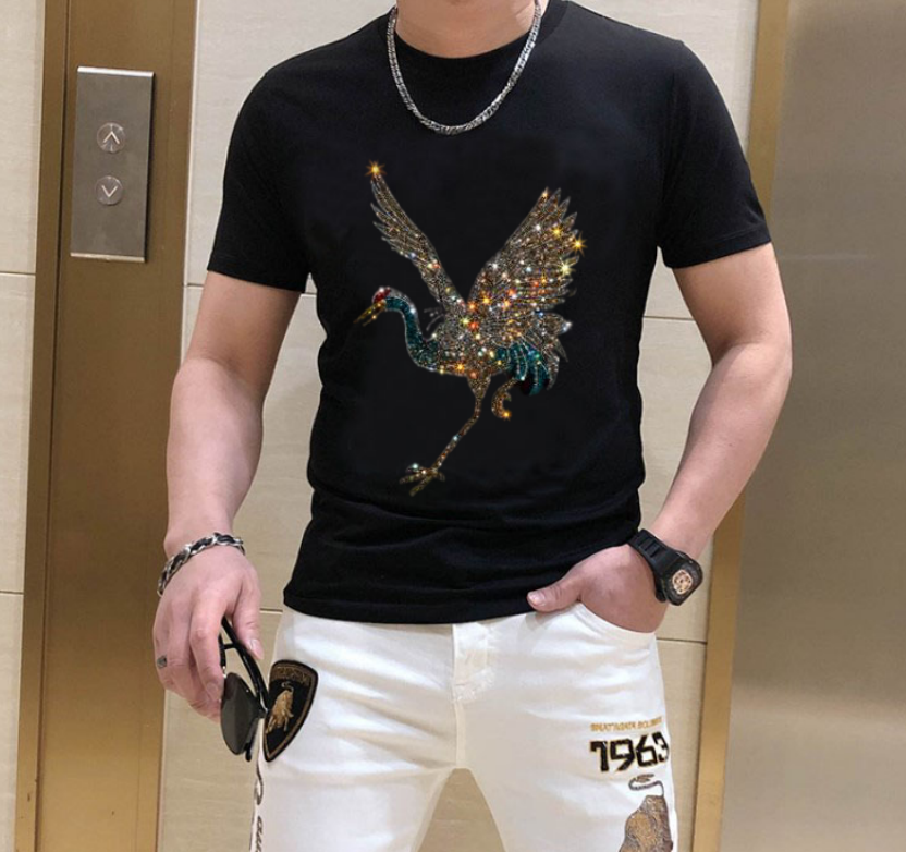 

2022 new Men's T-Shirts Hot drill tshirt e Casual Rhinestone TShirts Designer short Sleeve Standard-fit Stylish Tops 079, Purple