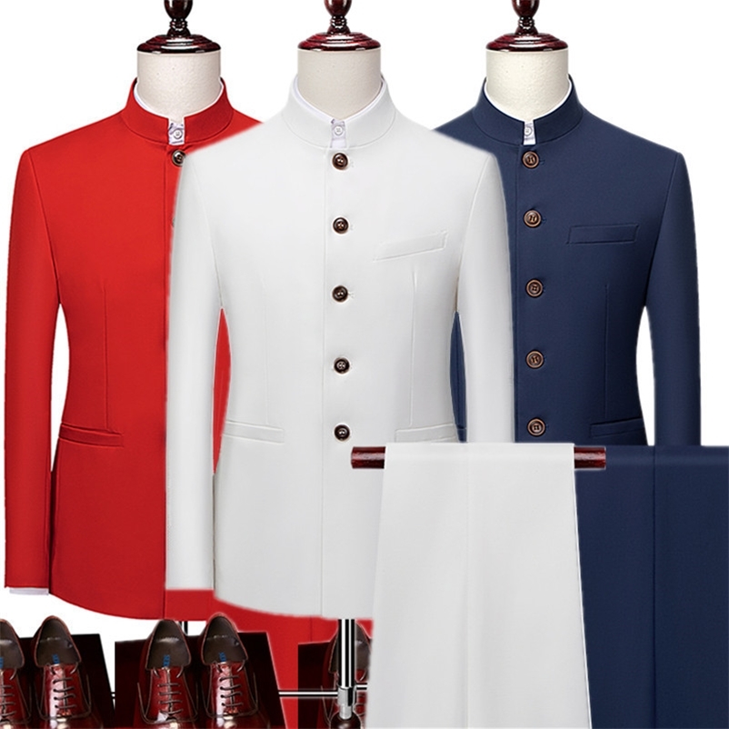 

Men's Suits Blazers Fashion Men Retro Party 2 Piece Set Blazer Pants Luxury Embroidery Men Tang Suit Jacket Trousers Plus Size M-6XL 2 Pcs 220826, 2 pcs set red