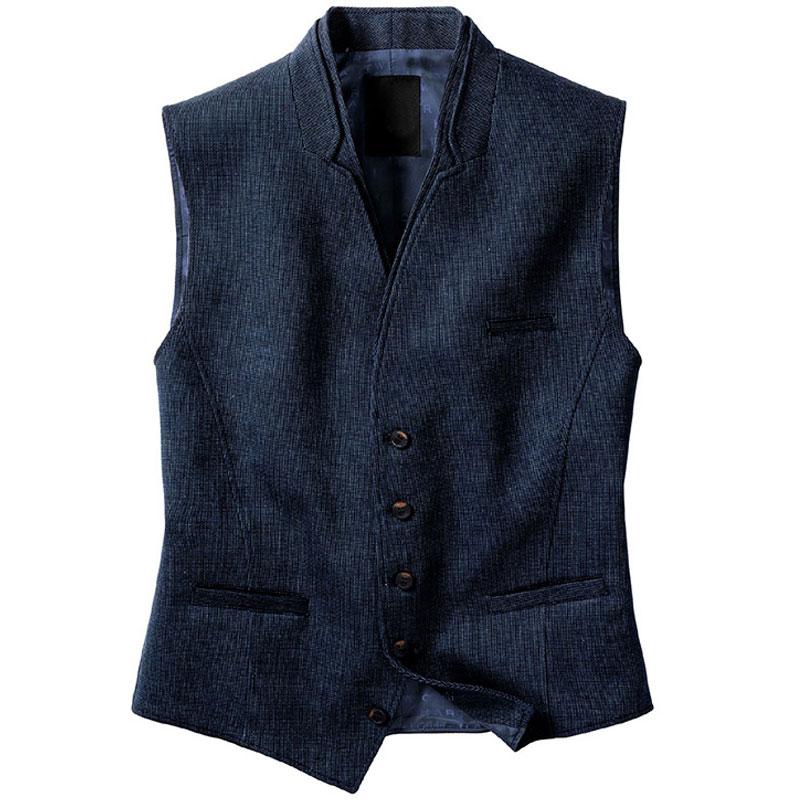 

Vintage Striped Suit Vest Men 2020 Brand High Quality Mens Design Waistcoat Gilet Homme Casual Slim Fit Business Gentleman Vests, Navy blue
