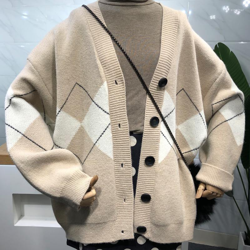 

Women's Knits & Tees 2022 Sweter Casacos Femininos Inverno Argyle Cardigan Sweater Women Winter Clothes V-Neck Sueters De Mujer Pull FemmeWo, Khaki