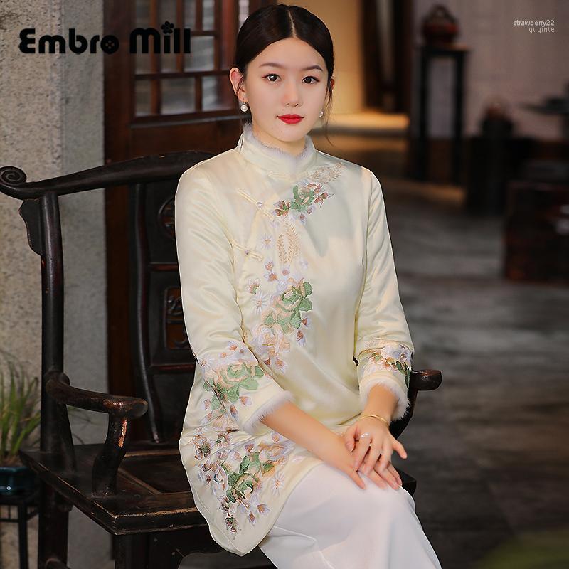 

Women' Down & Parkas Chinese Style Disc Buckle Warm Cotton Jacket Women Autumn And Winter Exquisite Embroidery Loose Lady Coat -XXL Stra22, White