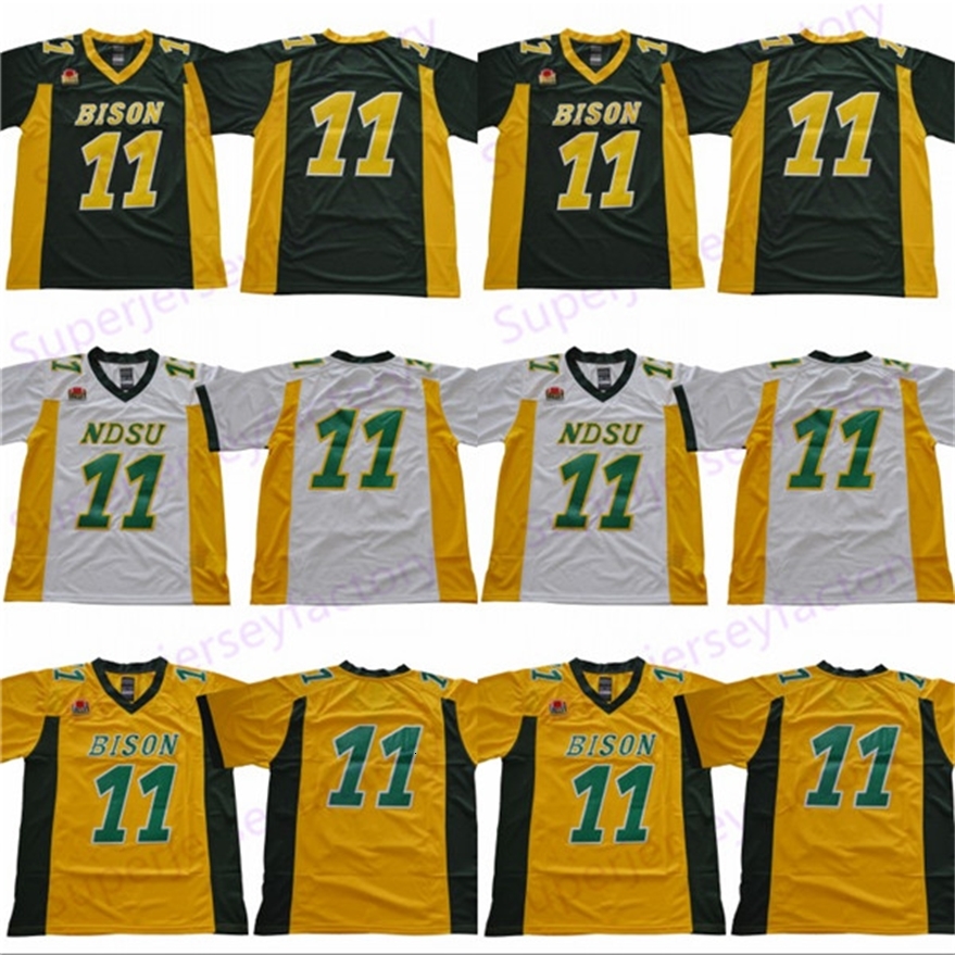 

A3740 NCAA NDSU Bison 11 Carson Wentz Jersey Yellow Green White North Dakota State College Football Jerseys Top Quality IN STOCK