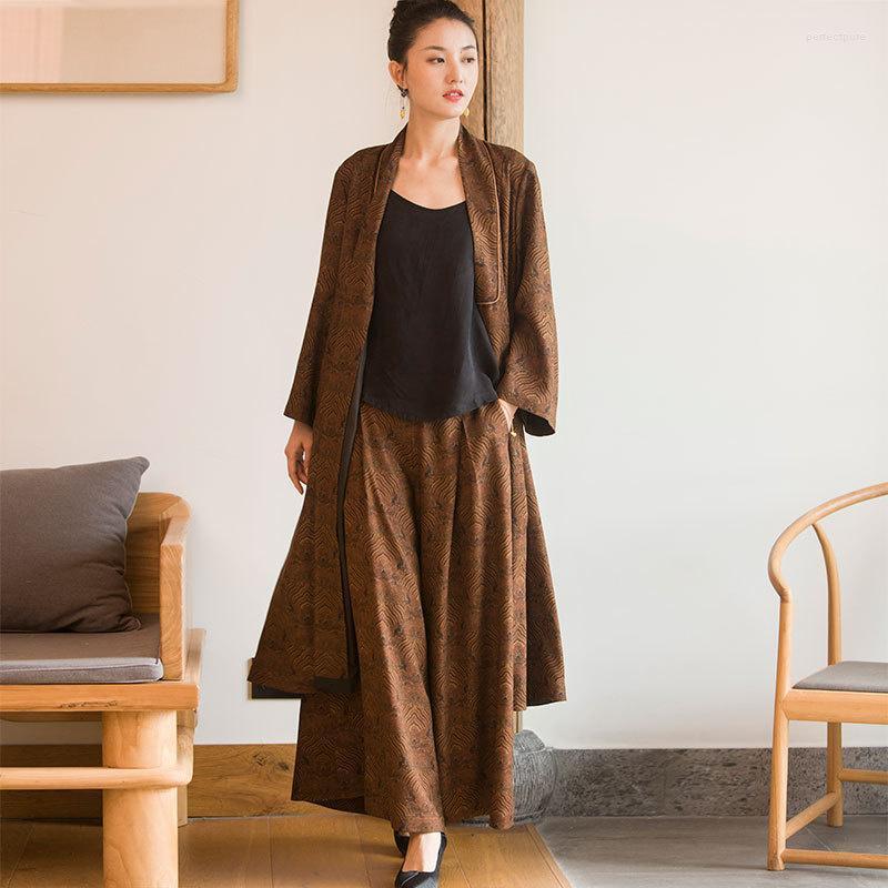 

Women's Knits & Tees 2022 To Oak Spring Chinese Style Beizi Mulberry Silk Cloud Gauze Long Cardigan Coat Windbreaker R20679 Out Perf22, Dragon brown