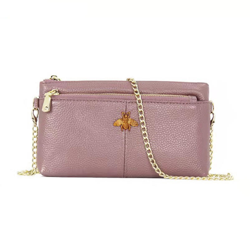 

Genuine leather chain bee women designer evening bags lady zipper fashion casual single shoulder crossbody purses no53, Black