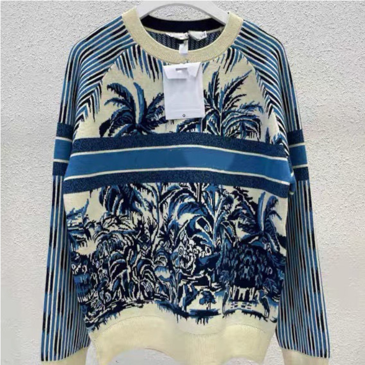 High version of men and women Sweaters with blue coconut stripe letter knitted pullover temperament fashion all-match blouse