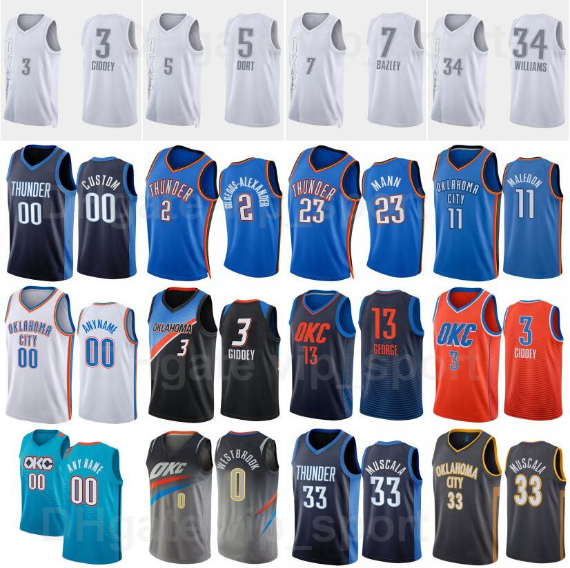 

75th Anniversary Print Basketball Shai Gilgeous-Alexander Jersey 2 Mike Muscala 33 Jeremiah Robinson-Earl 50 Josh Giddey 3 Luguentz Dort 5, 75th white