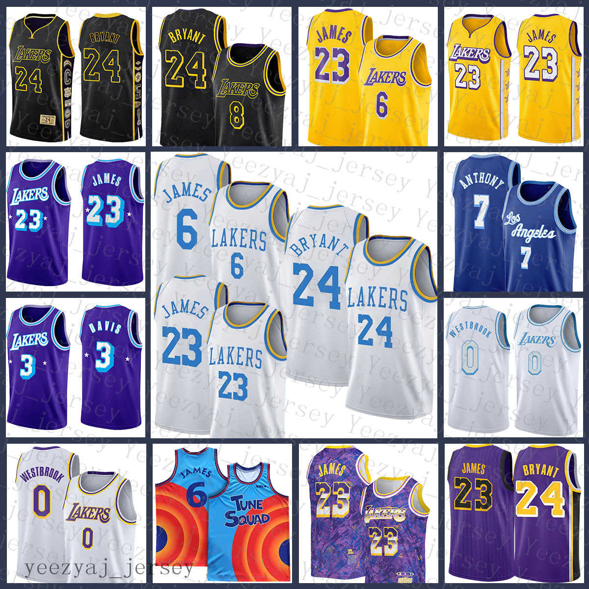 

23 6 3 0 7 Los Angeles''Lakers''Kobe''Bryant''Mens Basketball Jersey LeBron James Anthony Russell Westbrook Davis Carmelo Anthony Grey