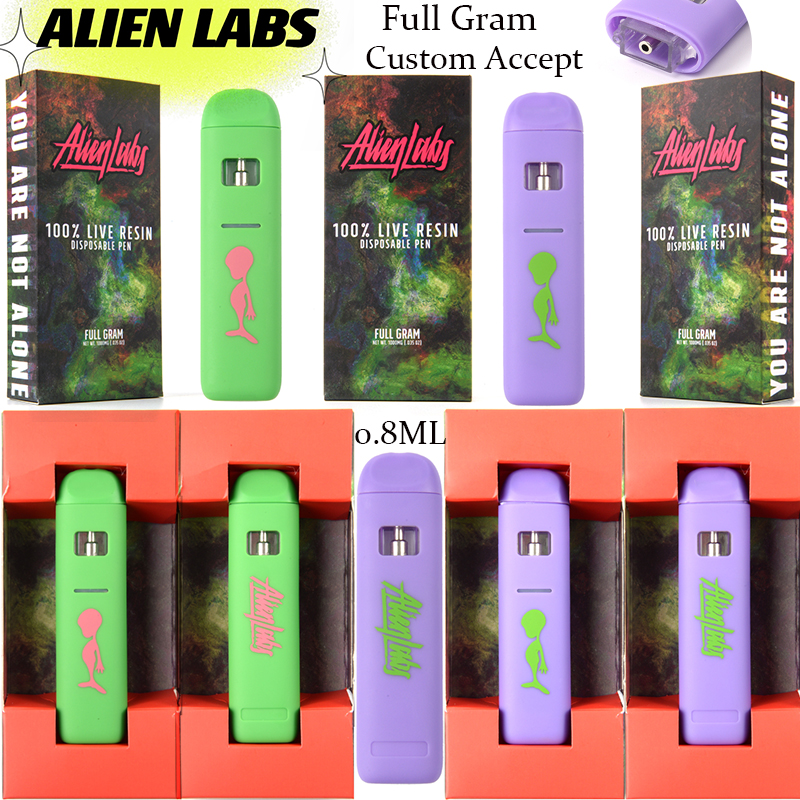 

0.8ML ALIENLABS E Cigarettes Rechargeable Live Resin Green Purple Full Gram Disposable Vape Pens 350mAh Battery Vaporizers Box Package 10 Strains