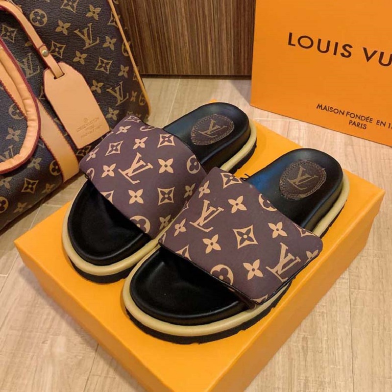 Pool Pillow Flat Comfort Slippers Embossed Mules Designer Slides With Box Womens shoes Summer nylon Cool luxury Slipper Sandals White printed Fashio