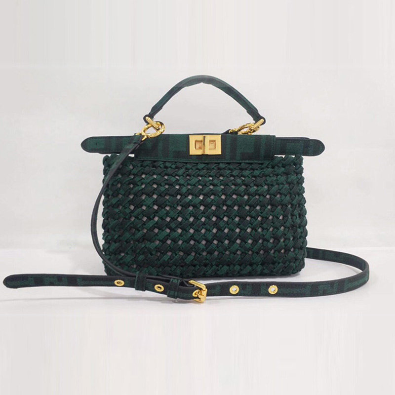 

Design Retro Jacquard Canvas Weave Hollow Shoulder Bag Women's New Fashion Large Capacity Handbag Multifunctional Versatile Messenger Bag, Green