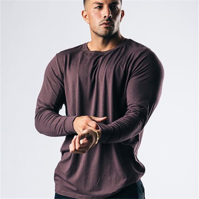 

Men's T-Shirts Brand Casual Long Sleeve Cotton T-shirt Men Gym Fitness Workout Skinny T Shirt Male Print Tee Tops Running Sport Clothing, Black